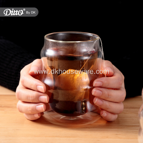 Double Wall Glass Tea Cup With Curved Design